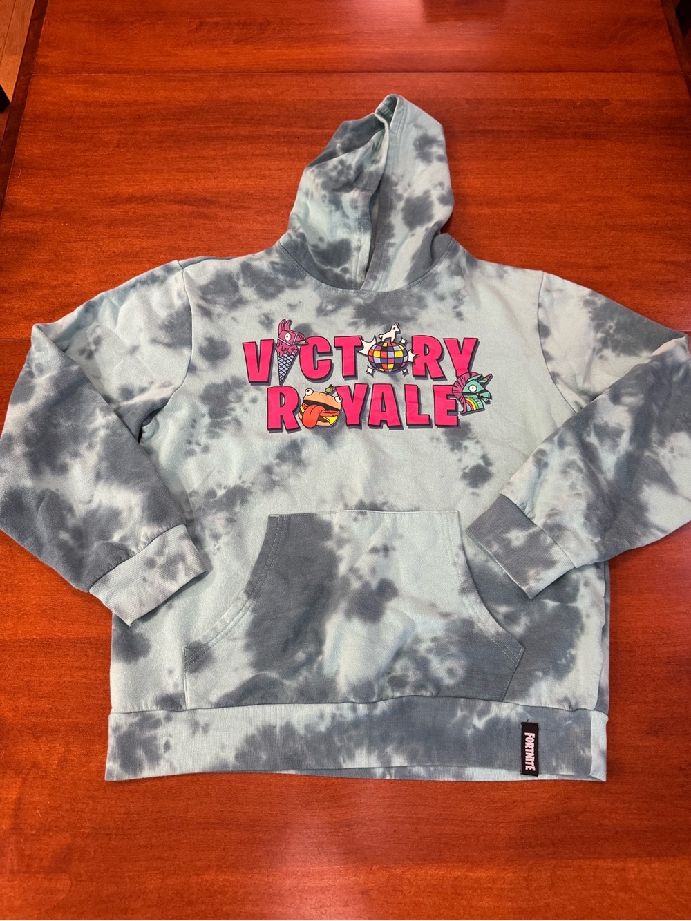 Fortnite Victory Royale Youth 18/20 Tie Dye Pullover Hoodie Gray Blue